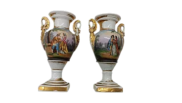 Pair of decorated Empire-style porcelain vases, 19th century