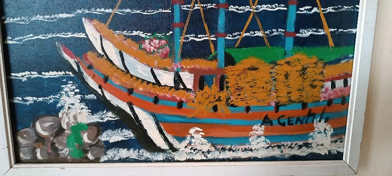 Aldo Gentili, seascape, oil on canvas, 20th century 4