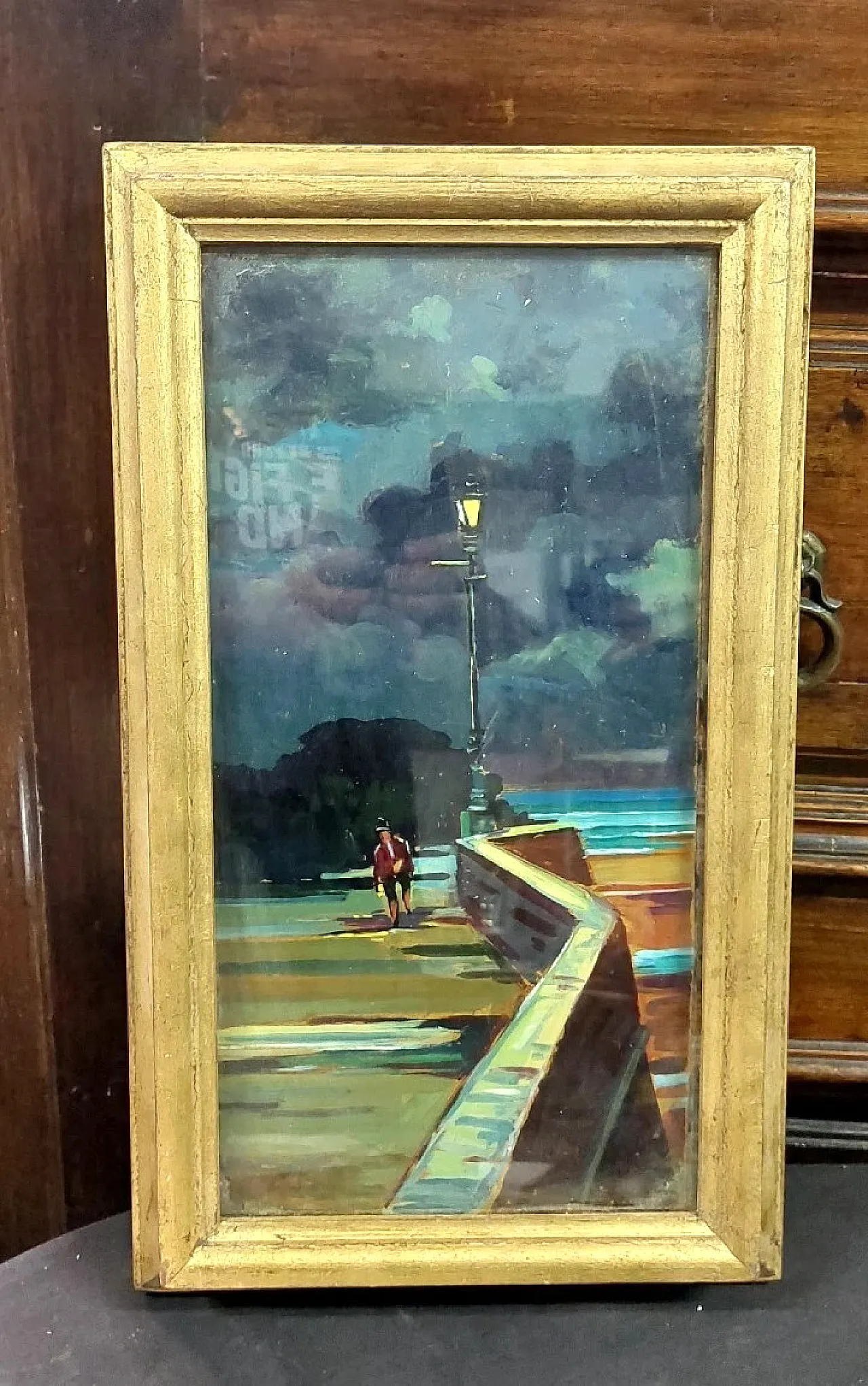 Livorno, oil painting on faesite with frame, 20th century 1