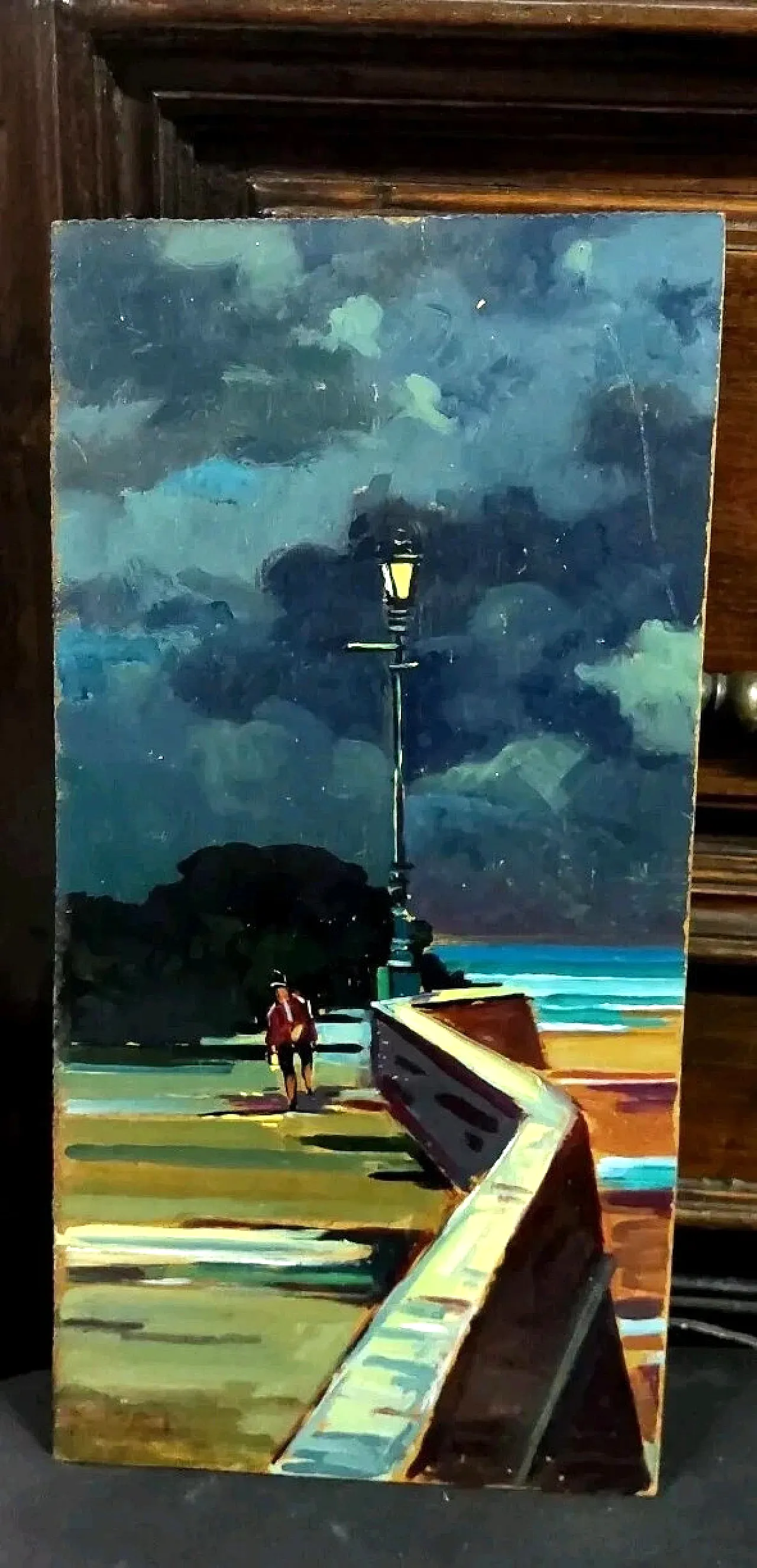 Livorno, oil painting on faesite with frame, 20th century 2