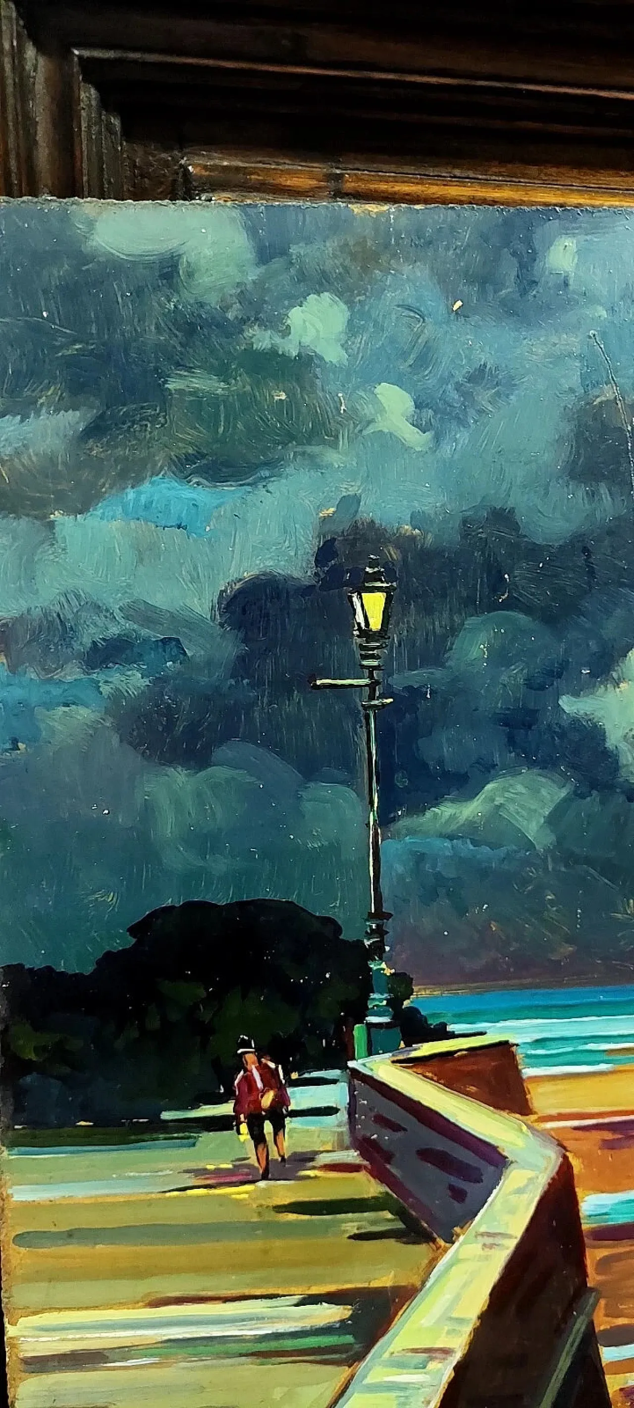 Livorno, oil painting on faesite with frame, 20th century 3