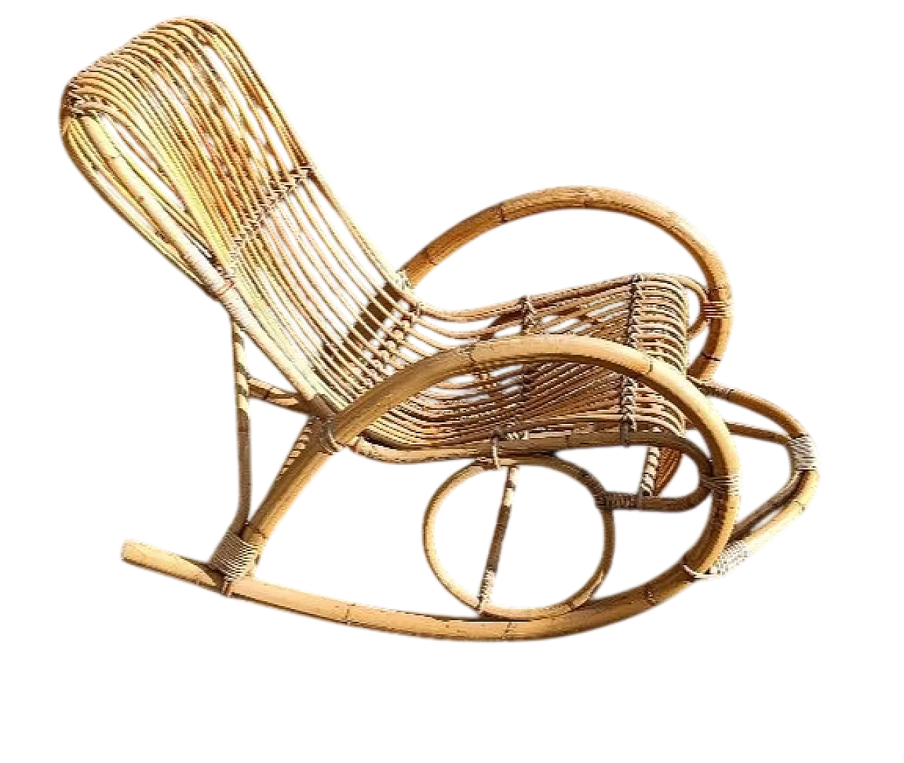 Sedia a dondolo in rattan e bambù, metà '900 10