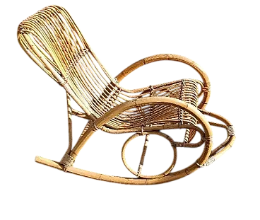 Sedia a dondolo in rattan e bambù, metà '900