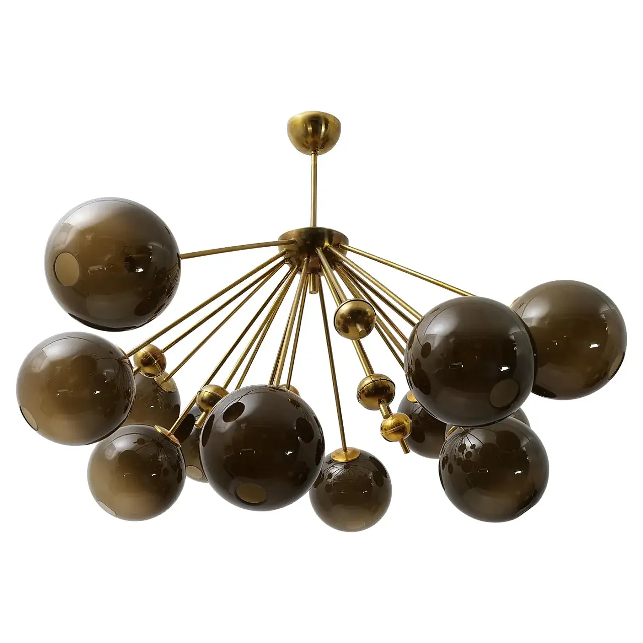Galaxy chandelier in brass and fumé Murano glass, 2000s 1