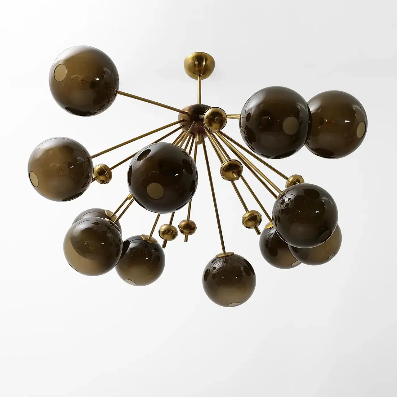 Galaxy chandelier in brass and fumé Murano glass, 2000s 3