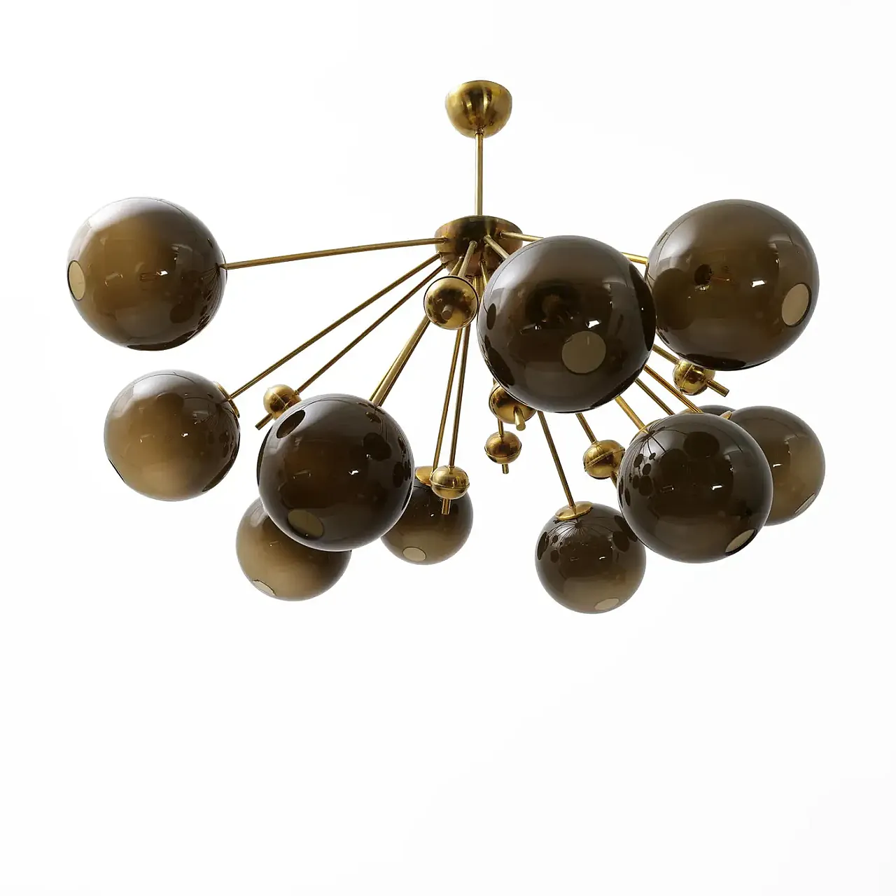 Galaxy chandelier in brass and fumé Murano glass, 2000s 4