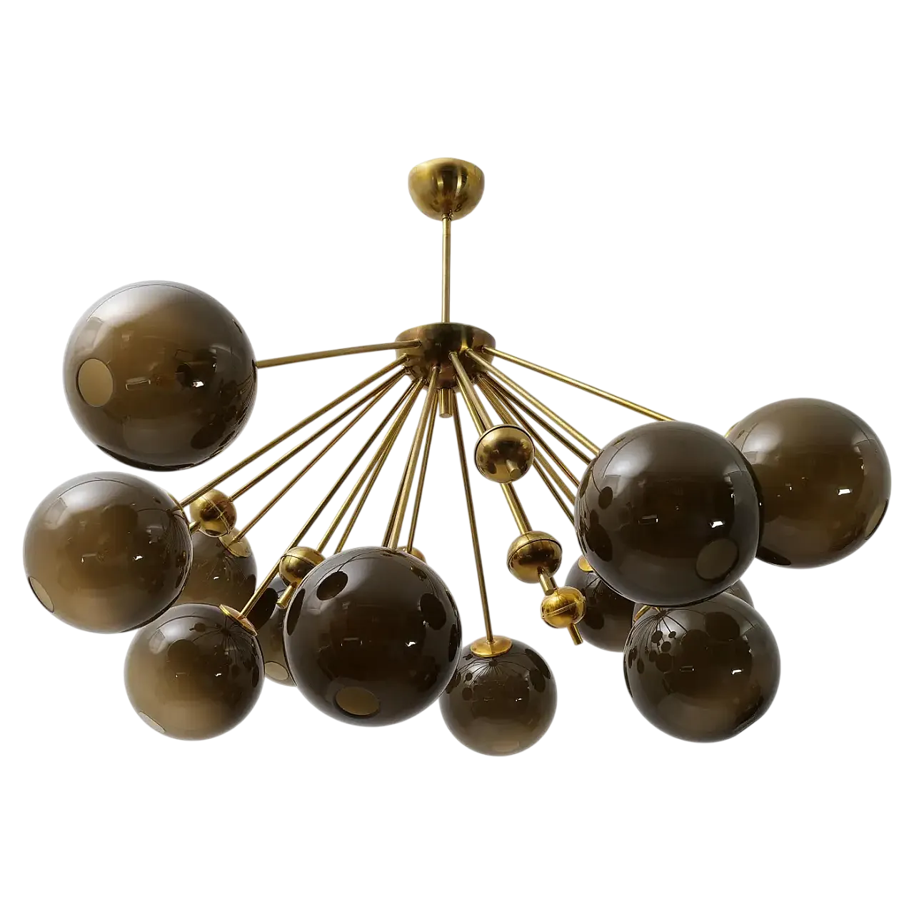 Galaxy chandelier in brass and fumé Murano glass, 2000s 10
