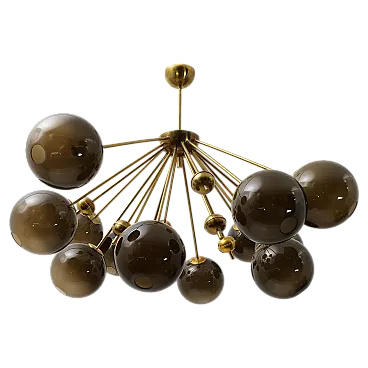 Galaxy chandelier in brass and fumé Murano glass, 2000s