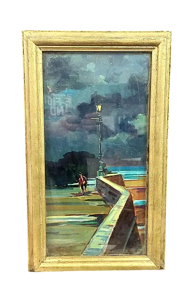 Livorno, oil painting on faesite with frame, 20th century