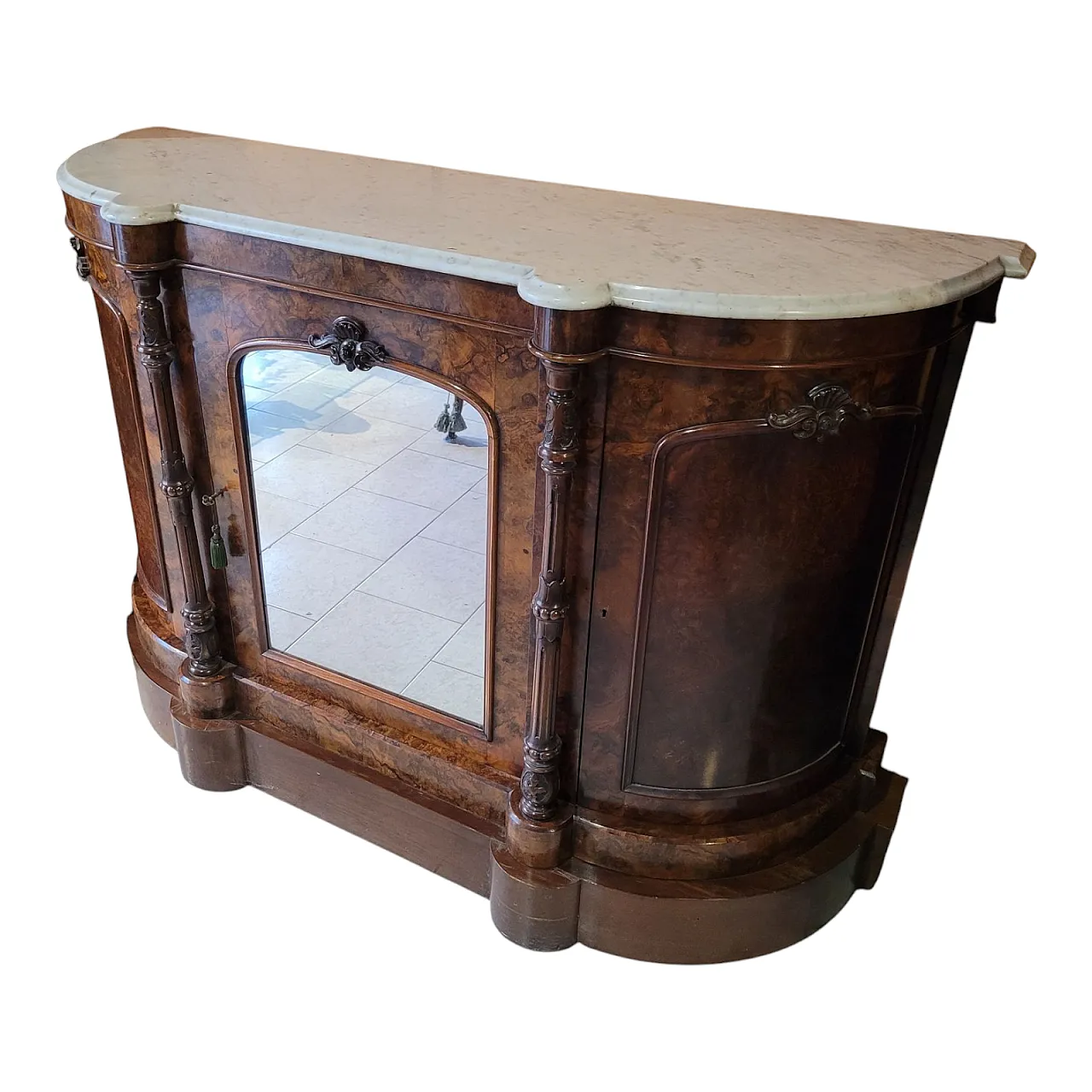 Servante vittoriano in radica con piano in marmo bianco, '800 1