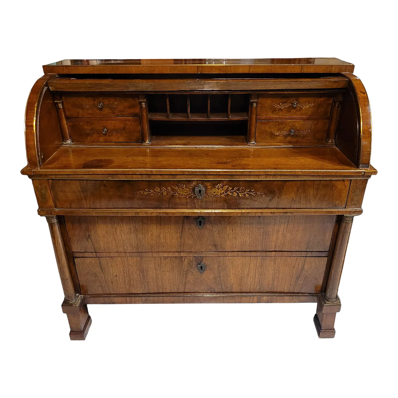 Ribalta a rullo Impero in legno di noce, Lombardia, '800 1