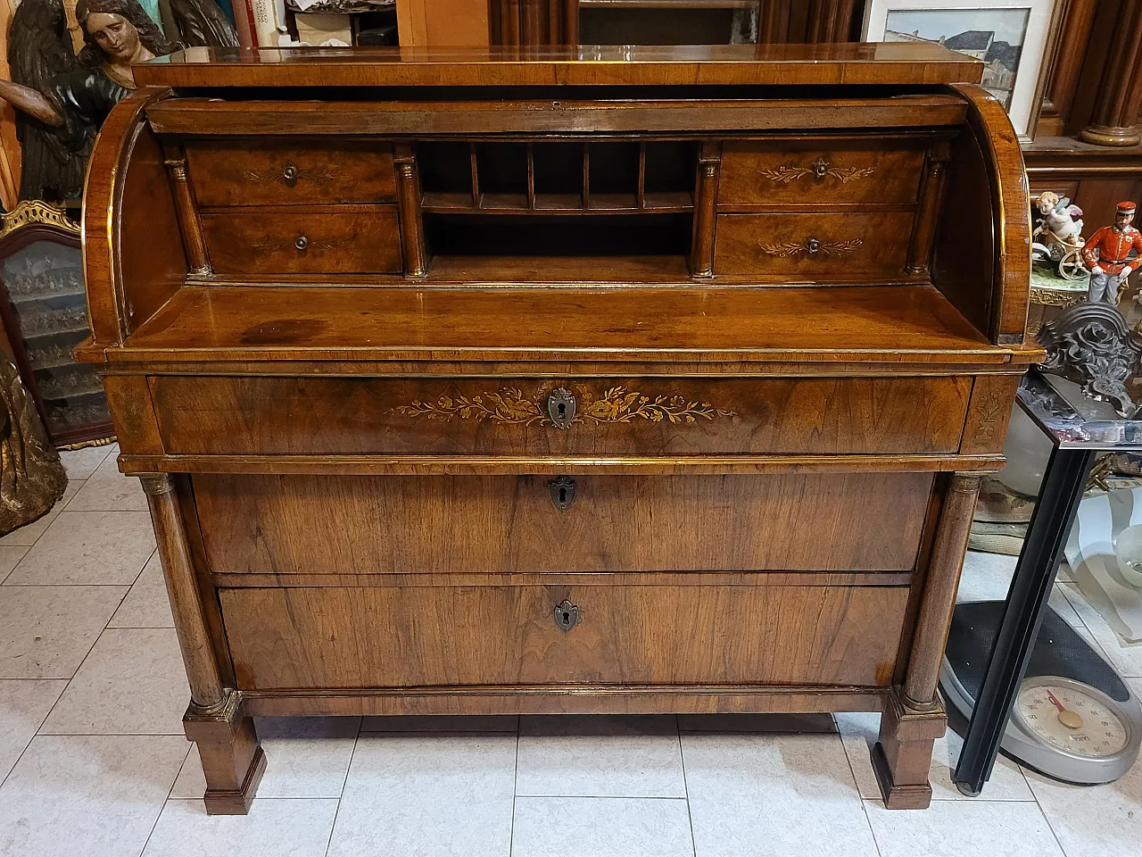 Ribalta a rullo Impero in legno di noce, Lombardia, '800 2