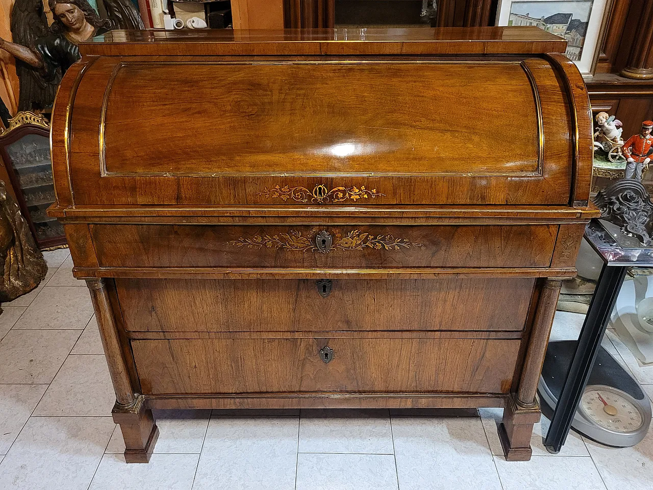 Ribalta a rullo Impero in legno di noce, Lombardia, '800 7