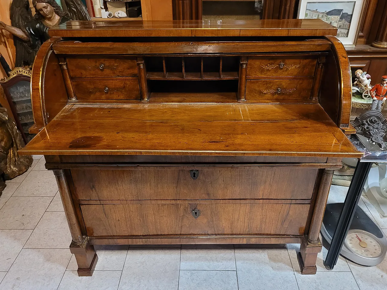 Ribalta a rullo Impero in legno di noce, Lombardia, '800 10