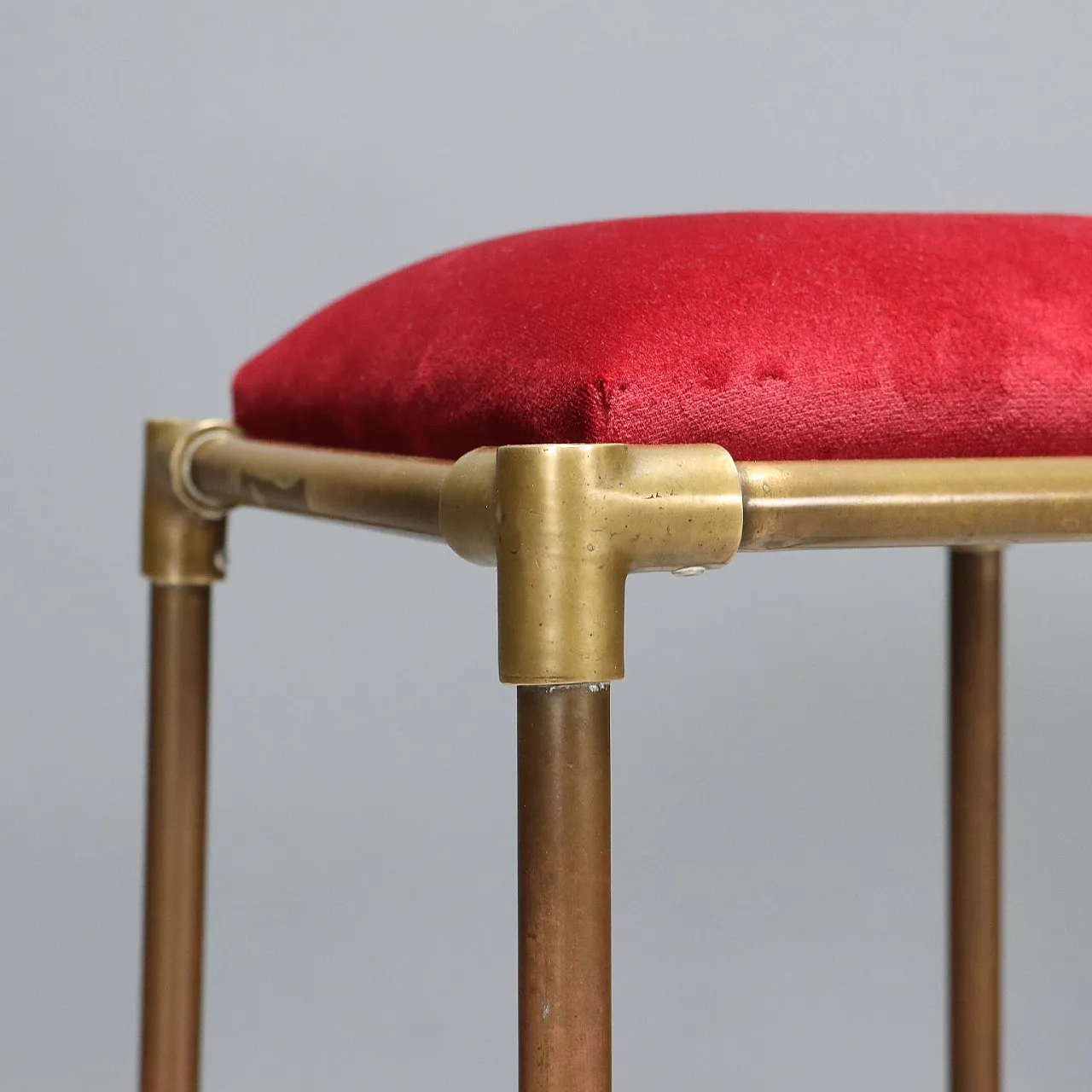 3 Stools, brass with foam and velvet seats, 20th century 5
