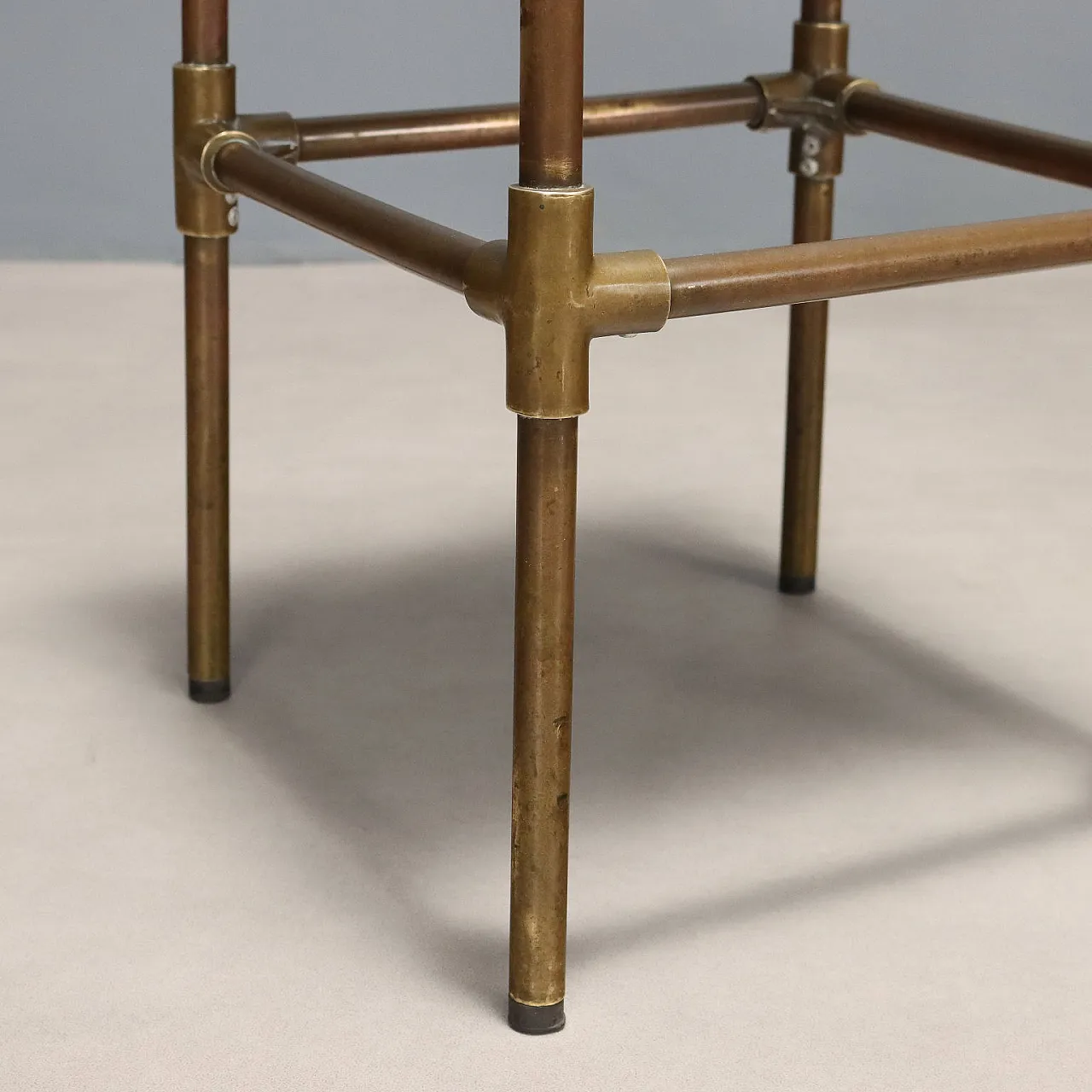 3 Stools, brass with foam and velvet seats, 20th century 6