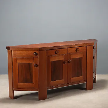 Credenza con cassetti a vista sottopiano e ante battenti in noce, '900