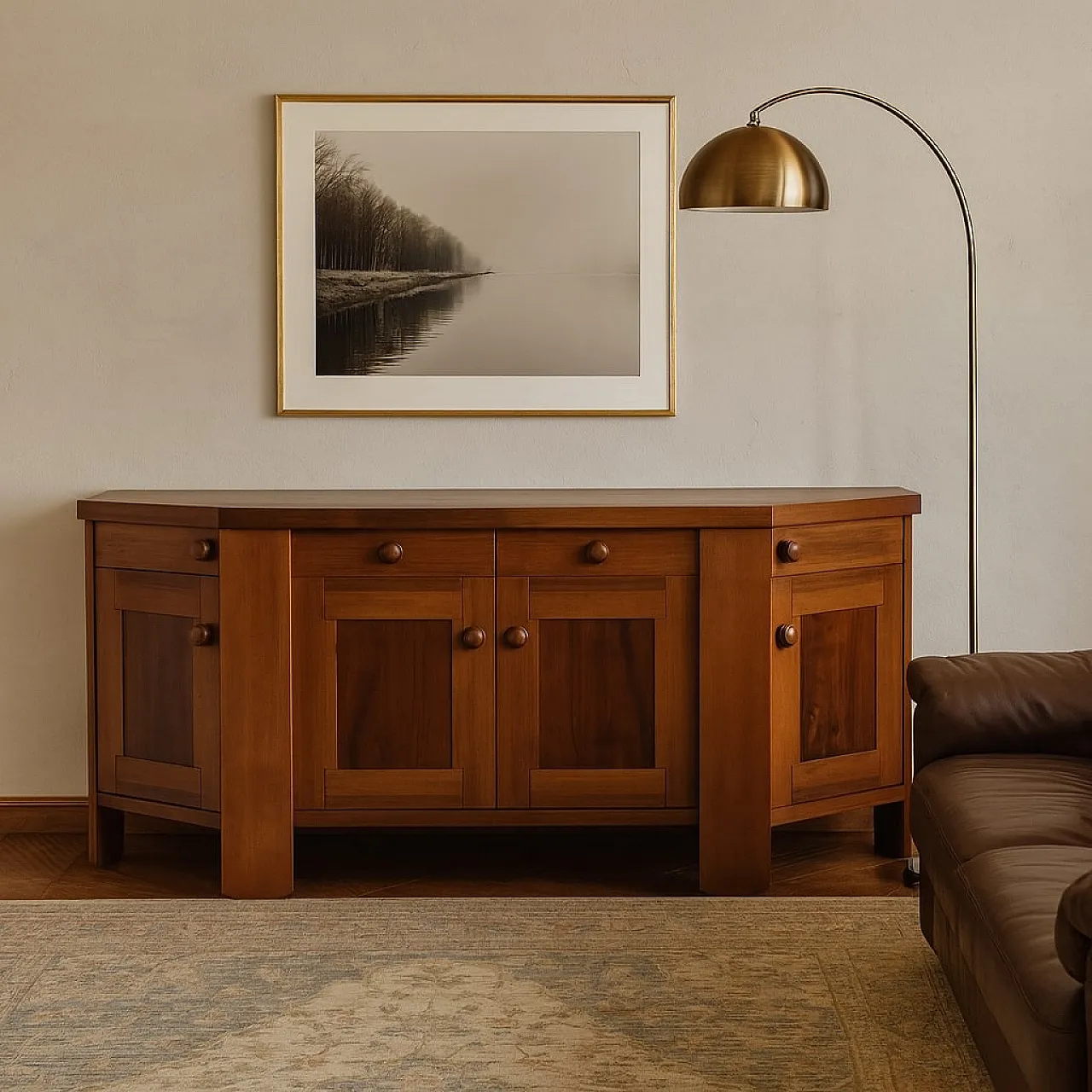 Sideboard with drawers under the floor and walnut doors, 20th century 2