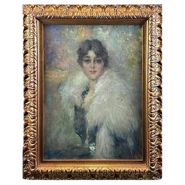 Portrait of a young woman, oil on canvas signed G. Maldarelli 1917