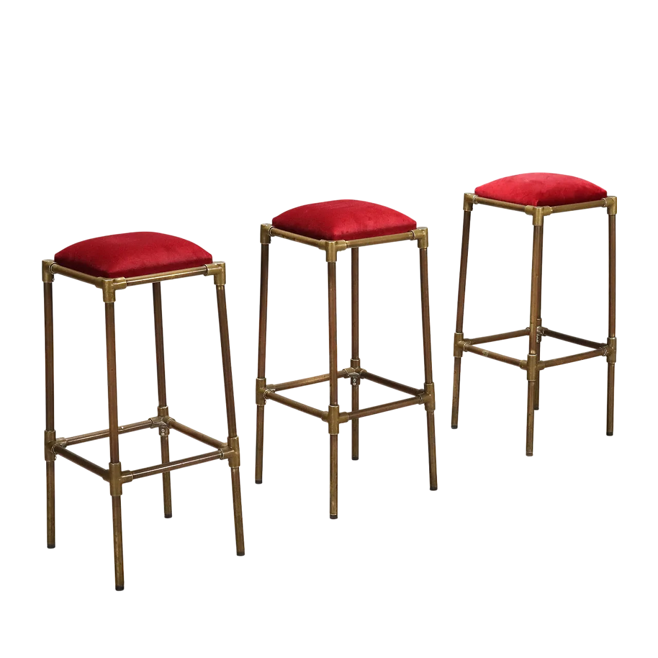 3 Stools, brass with foam and velvet seats, 20th century 8