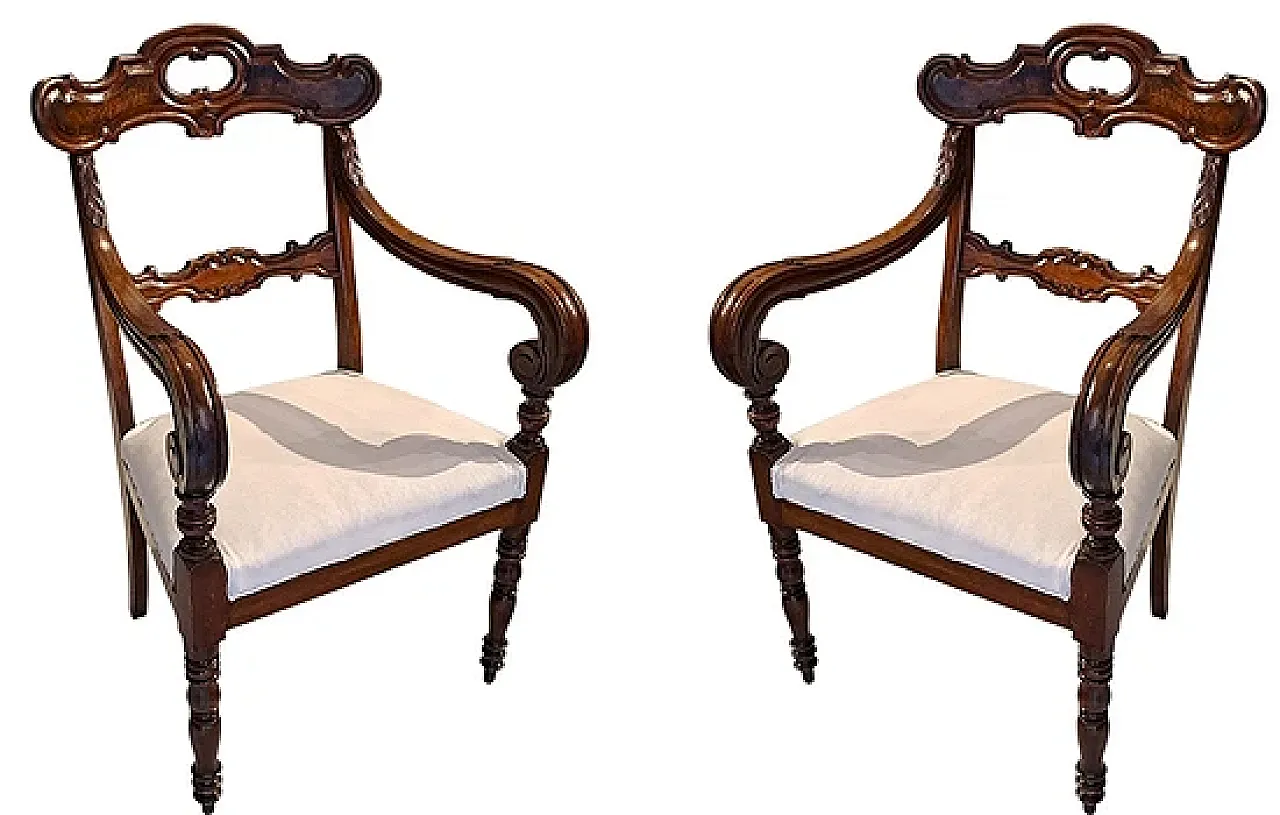 Pair of walnut armchairs, mid-19th century 1