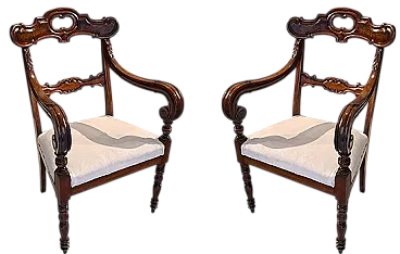 Pair of walnut armchairs, mid-19th century