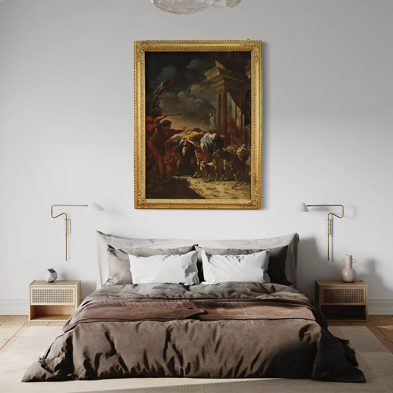 Dipinto italiano Mosè scaccia i pastori, '700 3