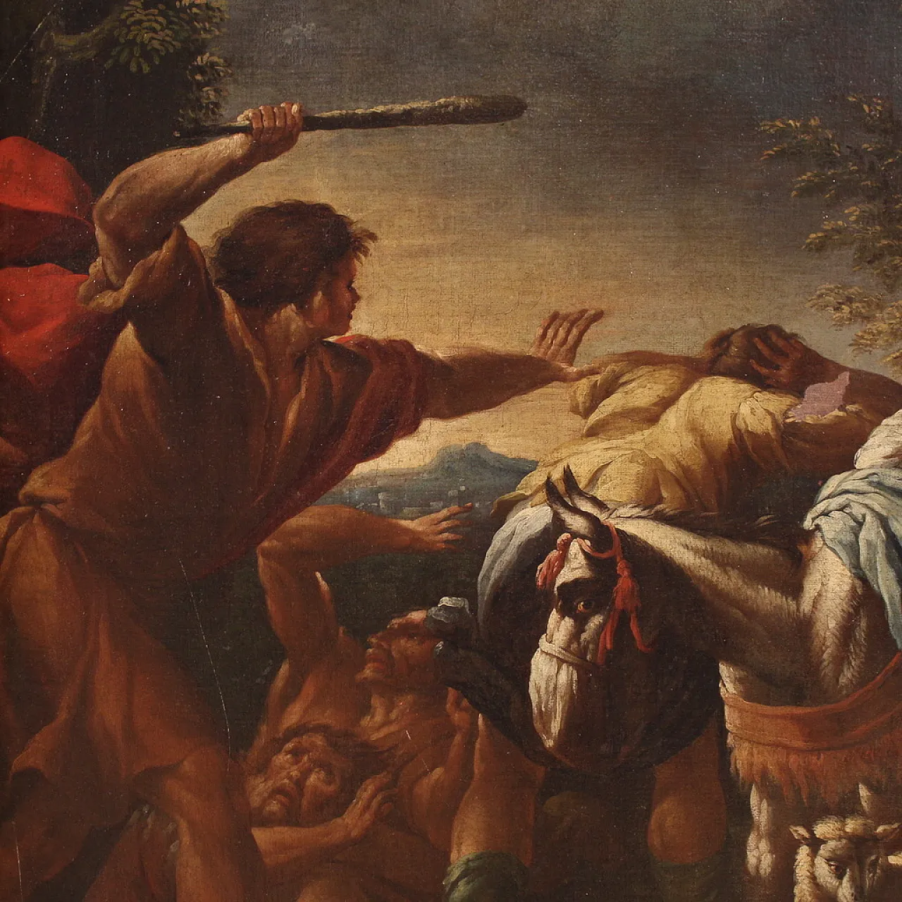 Dipinto italiano Mosè scaccia i pastori, '700 6