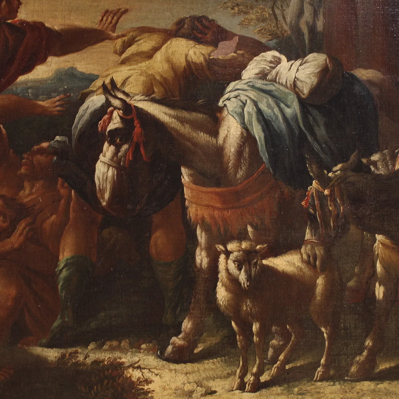 Dipinto italiano Mosè scaccia i pastori, '700 7