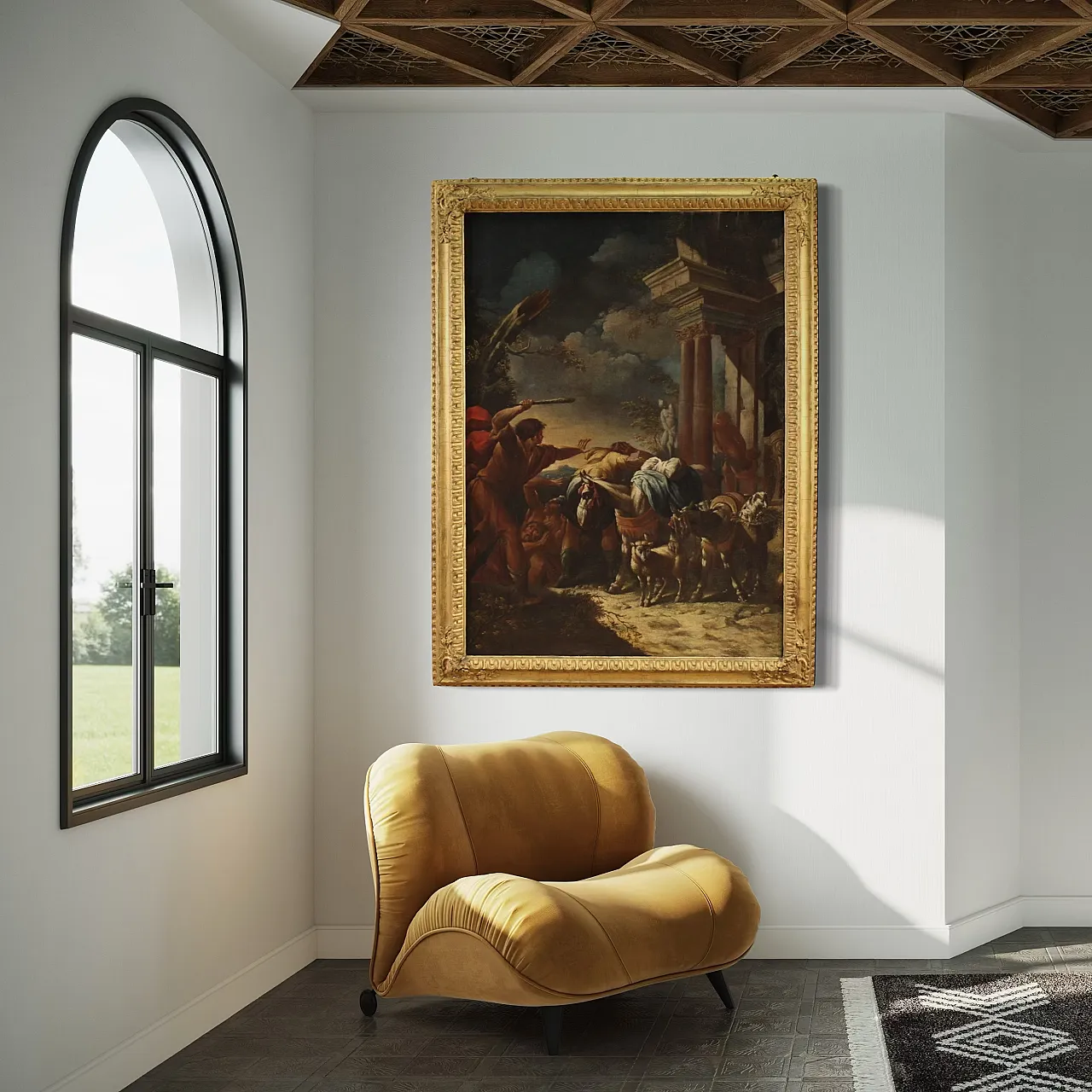 Dipinto italiano Mosè scaccia i pastori, '700 13