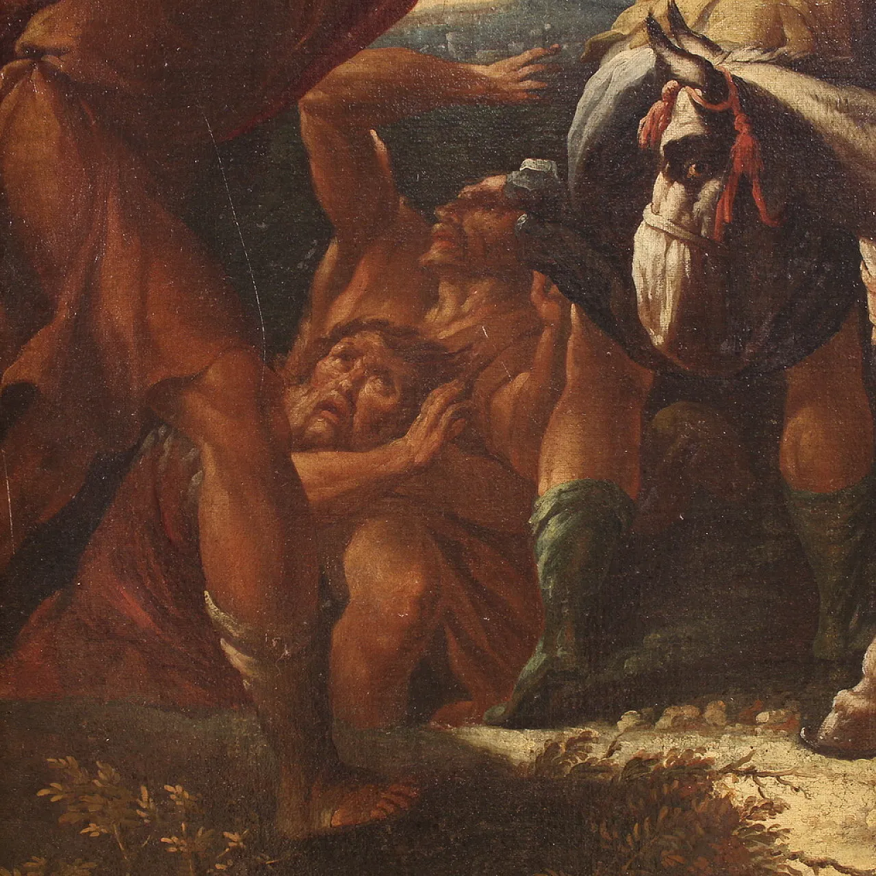 Dipinto italiano Mosè scaccia i pastori, '700 14