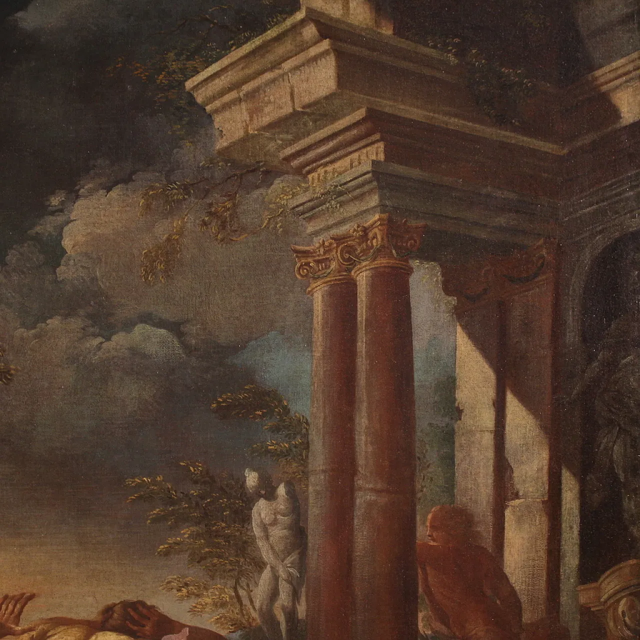 Dipinto italiano Mosè scaccia i pastori, '700 15