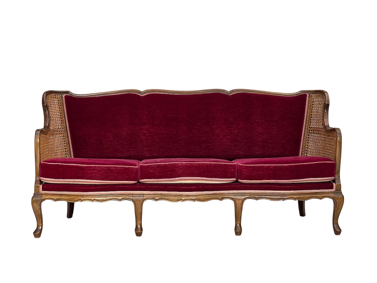 Divano danese a 3 posti, velluto, anni '50 26