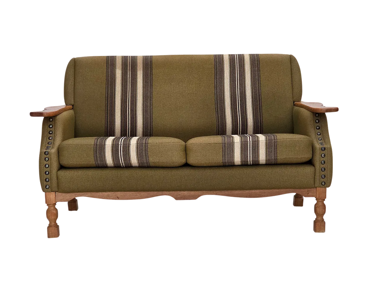 Divano danese a 2 posti lana verde quercia, anni '70 20