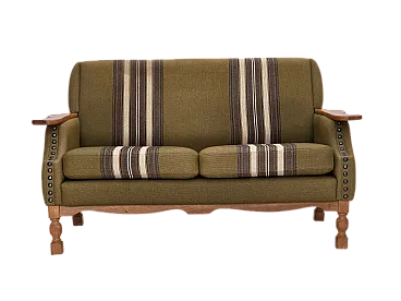 Divano danese a 2 posti lana verde quercia, anni '70