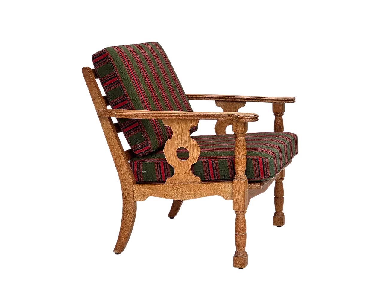 Danish armchair, green wool, solid oak wood, 1970s 22