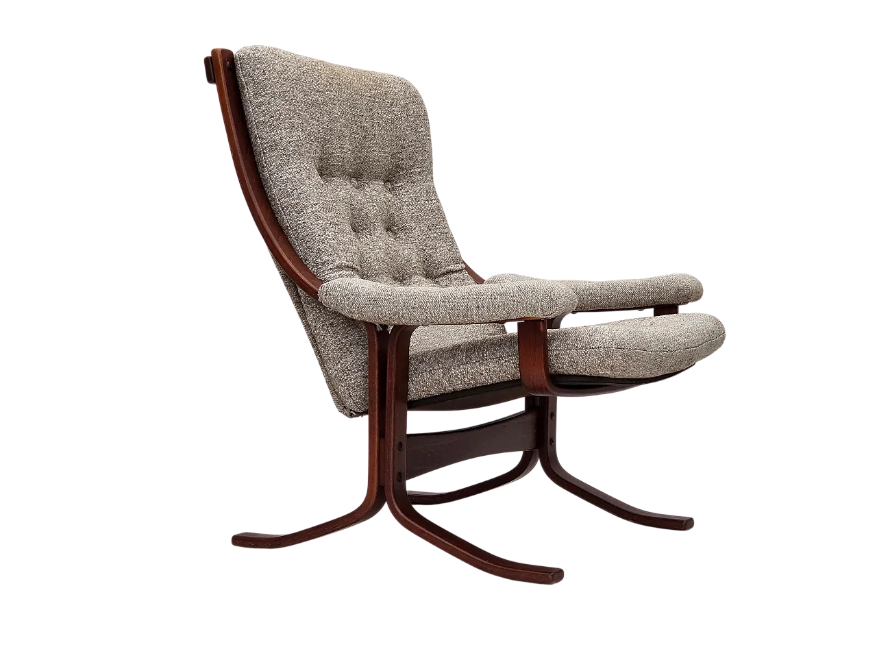 Poltrona norvegese, tessuto misto lana, legno curvato, anni '70 15
