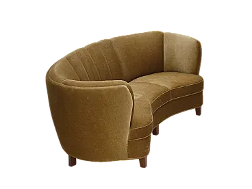 Divano danese Banana a 3 posti in velluto, anni '60