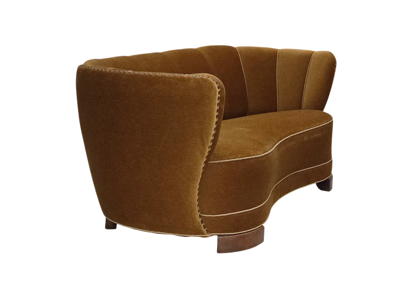 Divano danese "Banan" a 2 posti in velluto verde oliva/verde, anni '60 23