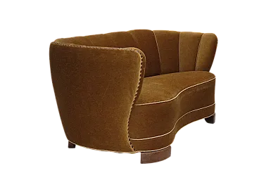 Divano danese Banan a 2 posti in velluto verde oliva/verde, anni '60