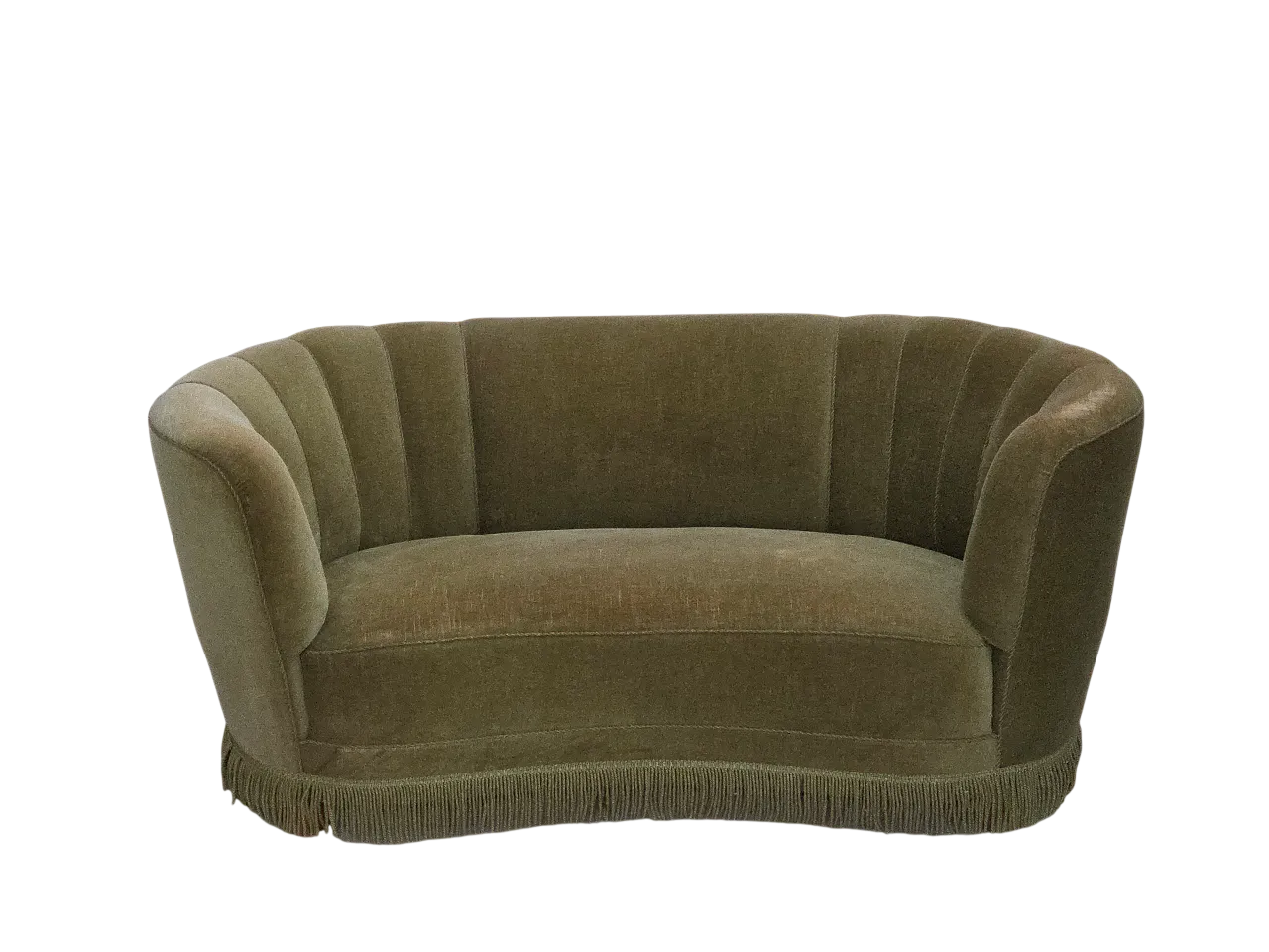 Danish 2-seater Banana sofa green velour, 1960s 19