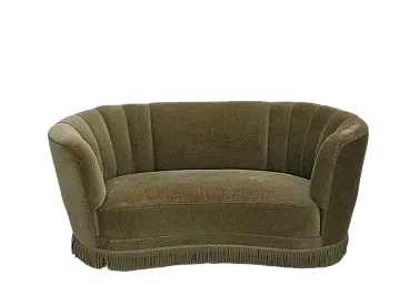 Danish 2-seater Banana sofa green velour, 1960s