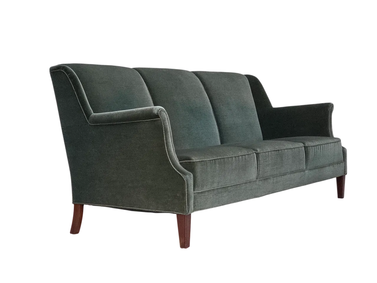 Divano danese a 3 posti in velluto verde-turchese, anni '60 18