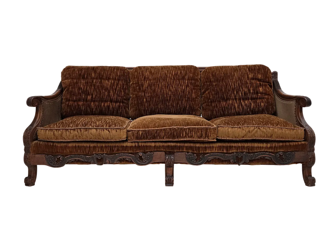 Divano danese a 3 posti in velluto e quercia, anni '40 20