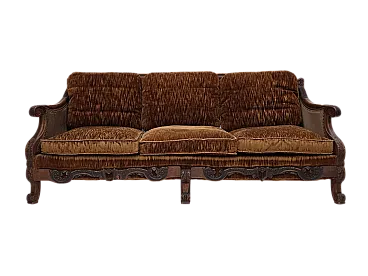 Divano danese a 3 posti in velluto e quercia, anni '40