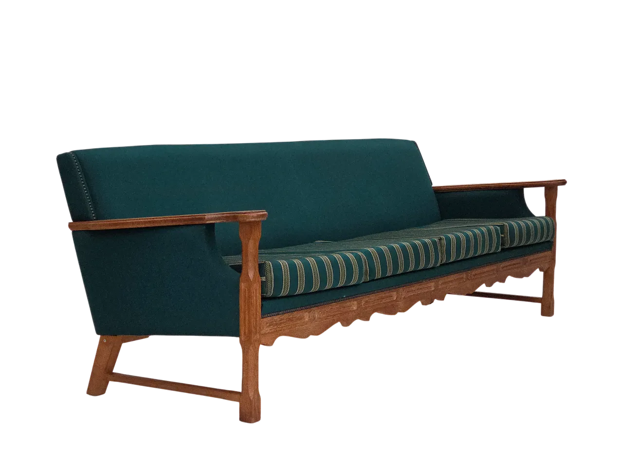 Divano danese a 4 posti in lana e rovere massiccio, anni '70 20