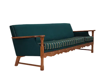 Divano danese a 4 posti in lana e rovere massiccio, anni '70