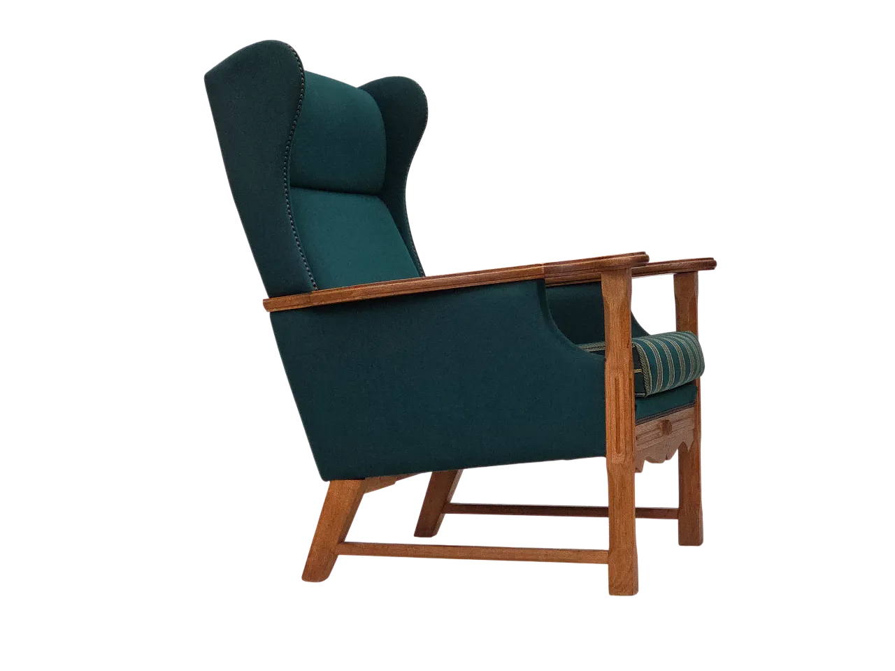 Danish high back armchair wool, solid oak wood, 1970s 22