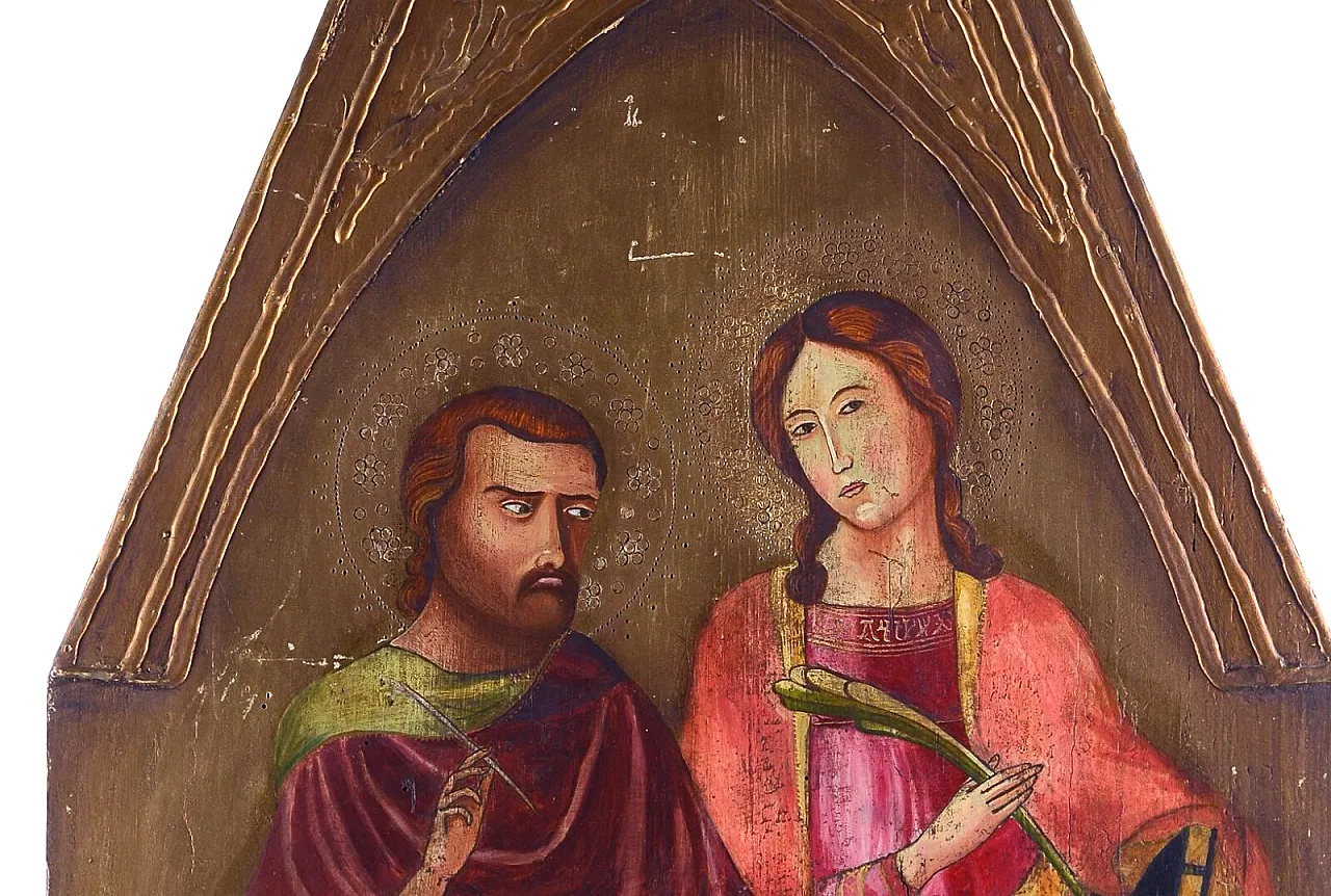 Tempera painting on panel with saints, 19th century 3