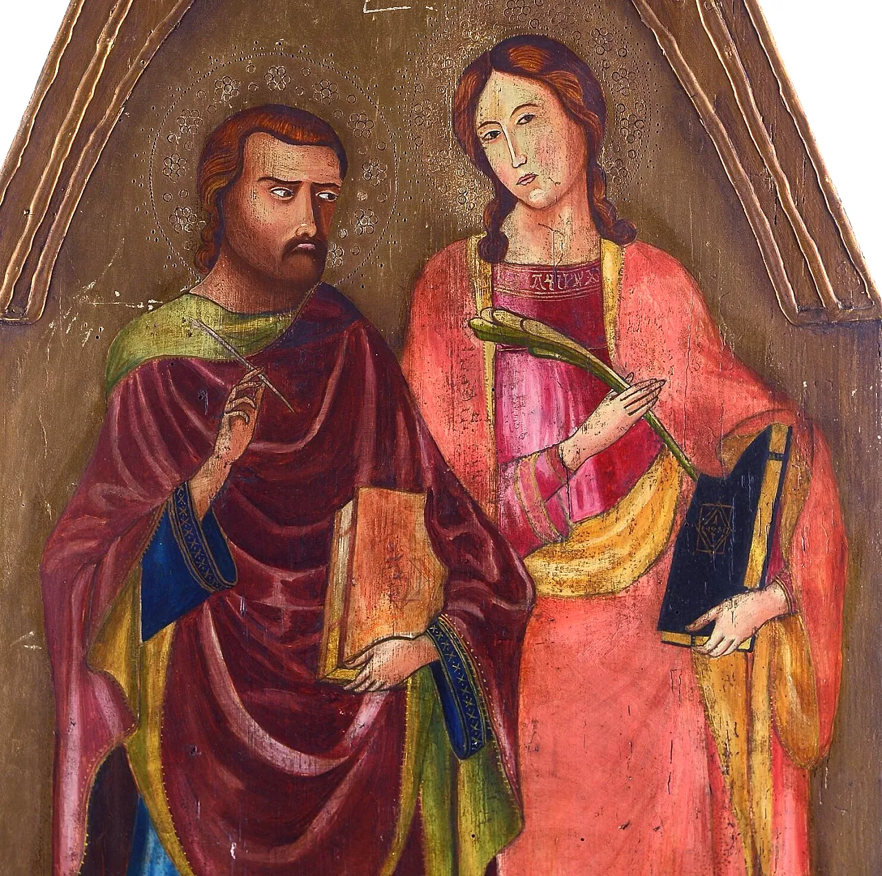 Tempera painting on panel with saints, 19th century 4